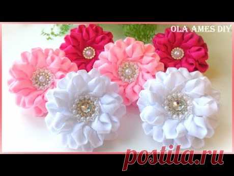 Канзаши/Цветы из репсовой ленты МК/DIY Kanzashi/Grosgrain Ribbon Flower/Flor de Fita/Ola ameS DIY