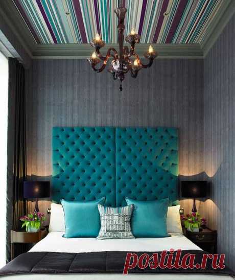 (82) The striped ceiling is a neat way to tie in all of your colors. However, I would not have added that particular chandelier for the lighting. I woul…