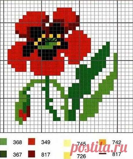 Красные маки - схемы вышивки крестом