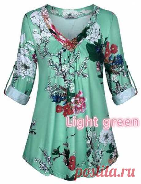 Womens Plus Размер V шеи блузка Дамы Длинные рукава случайные цветочные рубашки Топы Ти – купить по низким ценам в интернет-магазине Joom