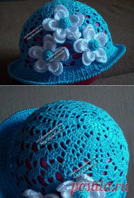 Голубая шапочка для дочки - вязание крючком на kru4ok.ru