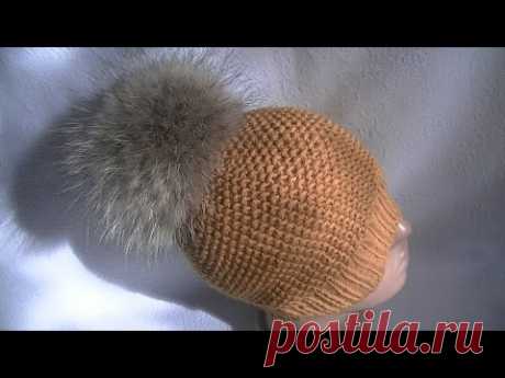 Вязание шапки узором путанка.Knitting hats pattern thread waste