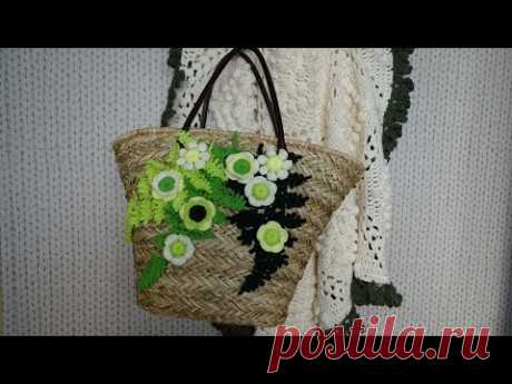 Crochet Flowers on Raffia Bag - Day 1