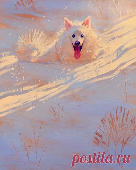 Max Ulichney Remembering Remy and winter walks in the snow. Merry Christmas everyone. #xmas #christmas #dog #dogs #doggo #americaneskimo #painting #illustration #sketch #sketchbook #procreate #ipadart #artist #art...