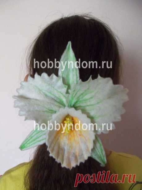МК.Резинка для волос цветок &quot;Белая орхидея&quot; ХОББИн ДОМ