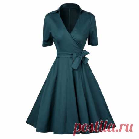 Vintage Low Cut Wrap Dress, BLACKISH GREEN, M in Vintage Dresses | DressLily.com