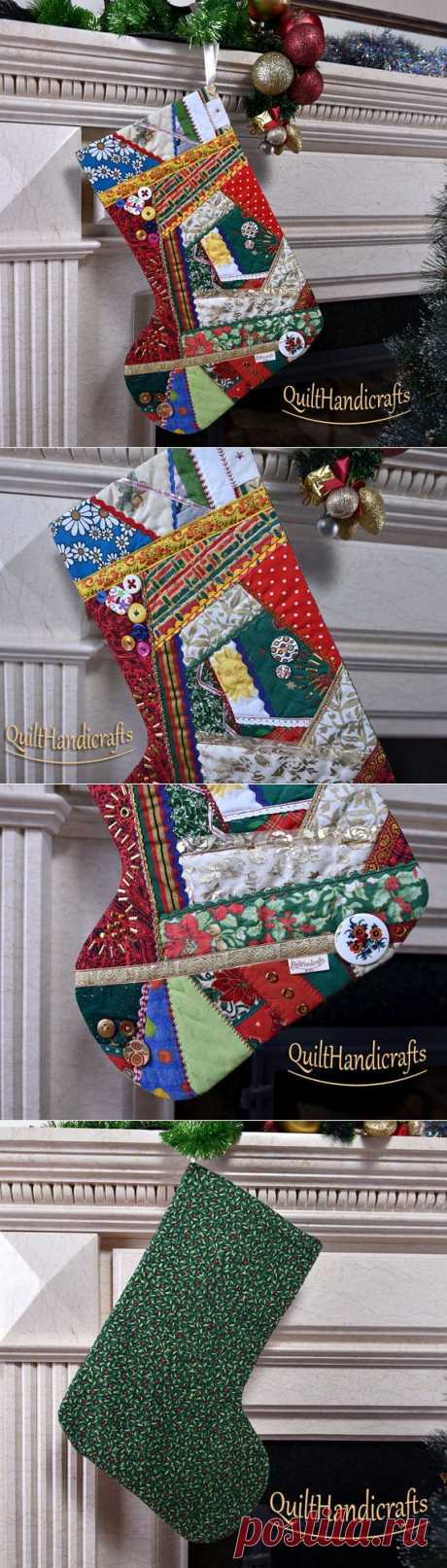 Christmas Stocking Quilted Patchwork Christmas by QuiltHandicrafts