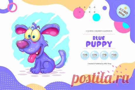 Blue cartoon puppy.
Bright cartoon illustration. A cheerful blue puppy sits with an open mouth and protruding tongue. Positive and unique design. Use the product to print on clothing, accessories, party decorations, labels and stickers, kids room decoration, invitation cards, scrapbooking, kids crafts, diaries and more.puppy, dog, mascot, character, cartoon, illustration, vector, happy, blue puppy, dogs, clipart, dog graphic, graphics, clip art, doggy, dog clipart, animals