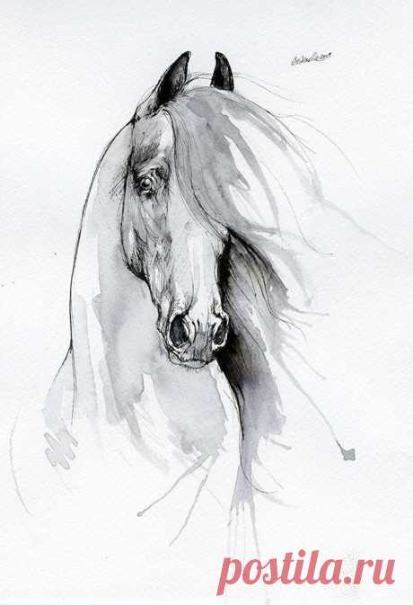 Портрет лошади конное искусство оригинальный рисунок пера и | Etsy Украина