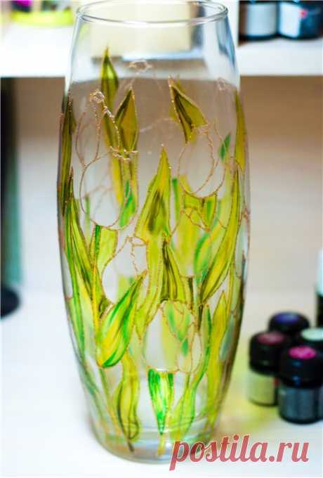 Роспись стеклянной вазы витражными красками — Сделай сам, идеи для творчества - DIY Ideas