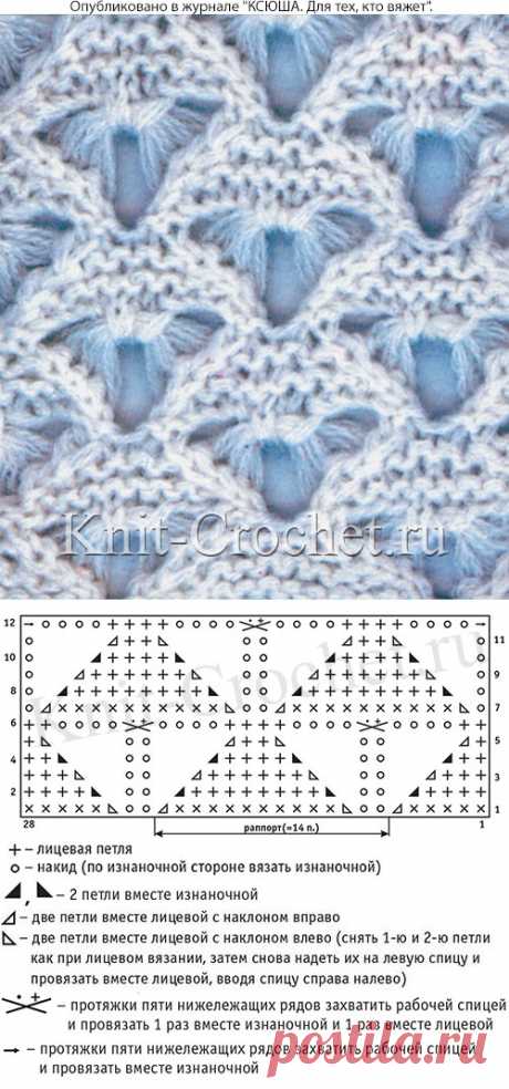 Ажурный узор спицами. - Узоры для вязания спицами - Вязание спицами - Каталог статей - Вязание спицами и крючком
