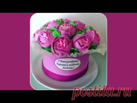 Торт Пионы в коробке / Tutorial cake Gift box with cream peony