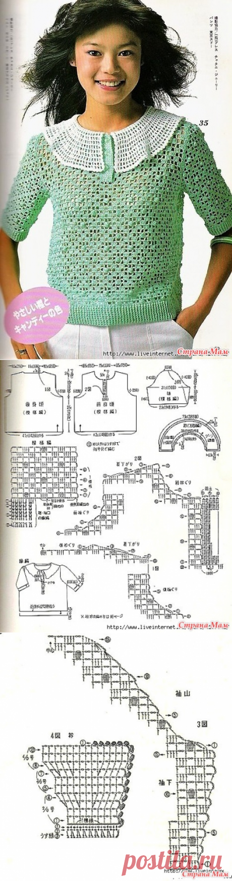 Ажурная кофточка со съемным воротником. Крючок. - ВЯЗАНАЯ МОДА+ ДЛЯ НЕМОДЕЛЬНЫХ ДАМ - Страна Мам