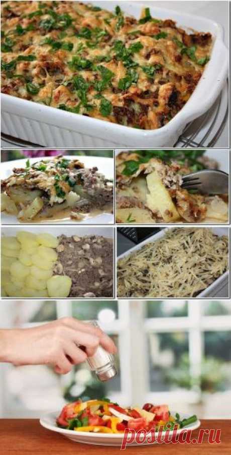 Как приготовить картофельная запеканка с фаршем и грибами - рецепт, ингридиенты и фотографии