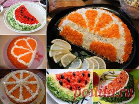 Идеи оформления салата в виде дольки арбуза или апельсина
