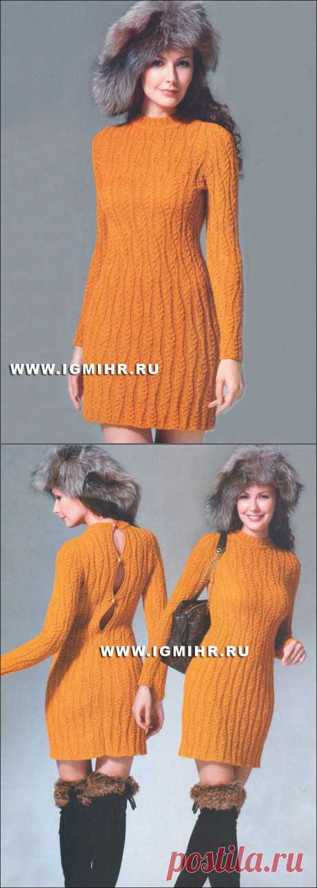 Молодежная одежда в стиле мини. Платье-свитер с косами &quot;Медовое&quot;. Спицы.
