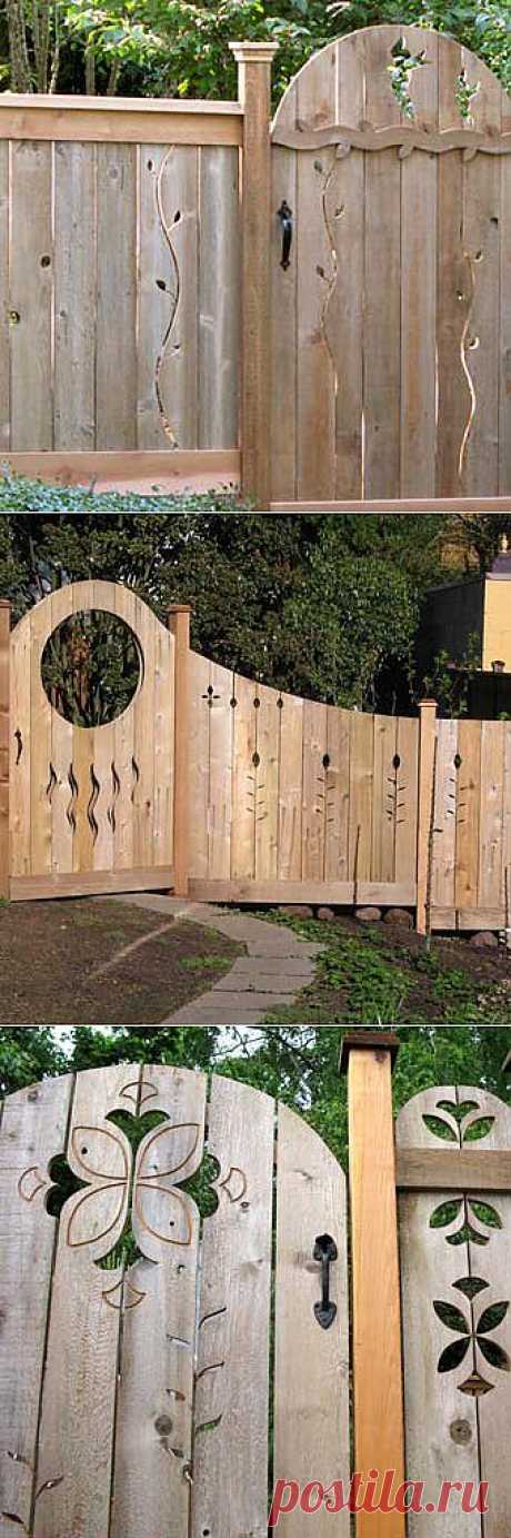 Красивые деревянные заборы и ворота для дачи.