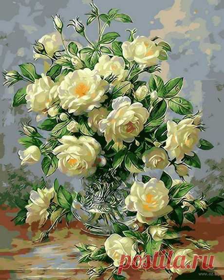 Картина по номерам "Букет белых роз" (400x500 мм; арт. MG612) Menglei Цветы купить в Минске — OZ.by
