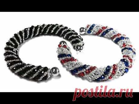 Tutorial: beads style №4 for pandora bracelet / Спиральный жгут из бисера и бусин