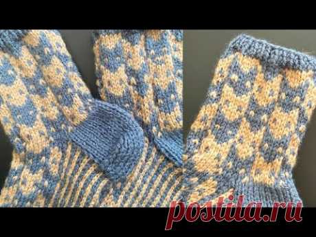 Жаккард "Котята" (#knittingtutorialforbeginners #knittingsocks #вязаныеноски)