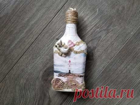 Морской декор бутылки. DIY. Nautical bottle decor.