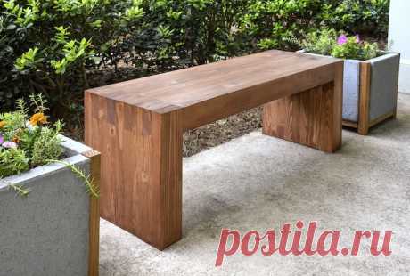 Williams Sonoma Inspired DIY Outdoor Bench - DIY Candy Use $35 in wood and supplies to make this perfectly modern DIY outdoor bench that looks like a $1,300 Williams Sonoma find. No nails or screws required!