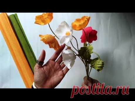 D.I.Y - How to make paper poppy flower - Làm hoa anh túc bằng giấy nhún