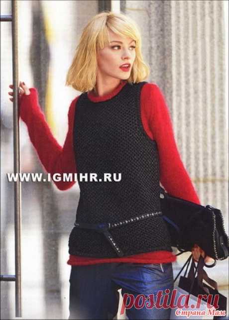 . Модный практичный ансамбль спицами: красный пуловер и черный жилет - Вязание - Страна Мам