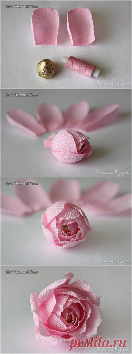 Букет из розовых роз из гофрированной бумаги с конфетами — Сделай сам, идеи для творчества - DIY Ideas