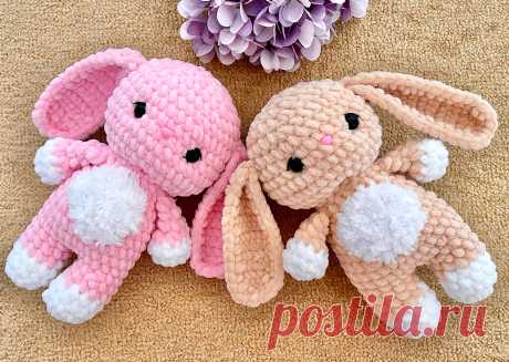 PDF Маленький Зайка крючком. FREE crochet pattern; Аmigurumi toy patterns. Амигуруми схемы и описания на русском. Вязаные игрушки и поделки своими руками #amimore - зайка из плюшевой пряжи, плюшевый заяц, зайчик, кролик, зайчонок, крольчонок.