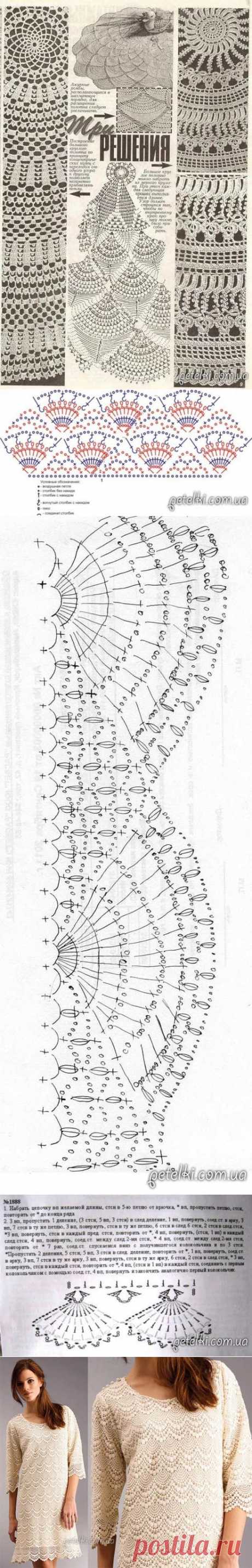 Роскошное платье крючком рисунком веерами. Схемы