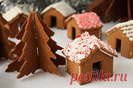 Имбирное печенье 3D - Новогодние елочки и мини домики на кружку.