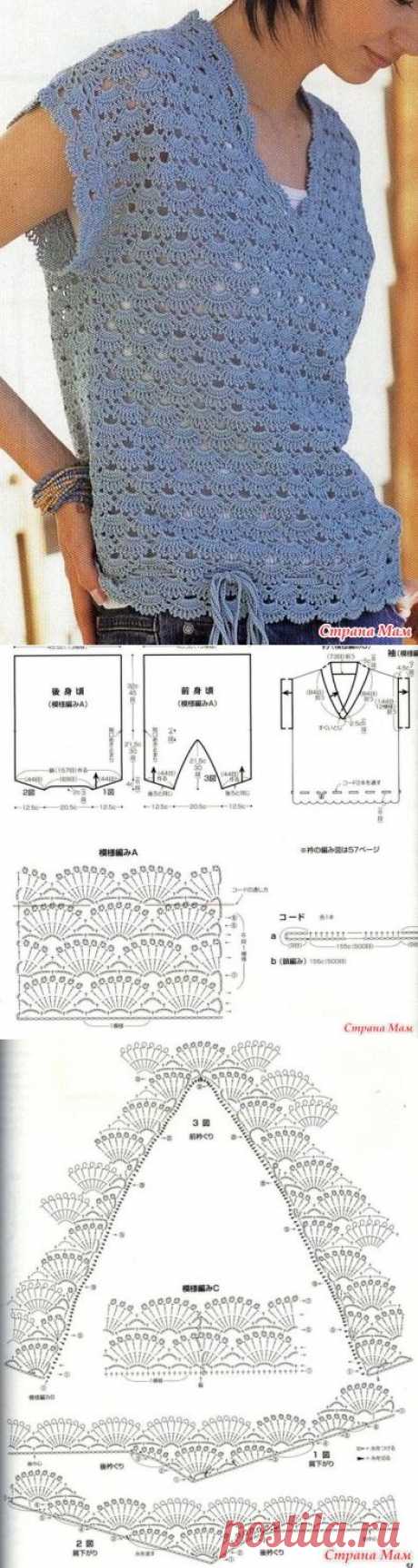 Блузон красивыми веерами. Крючок. - ВЯЗАНАЯ МОДА+ ДЛЯ НЕМОДЕЛЬНЫХ ДАМ - Страна Мам