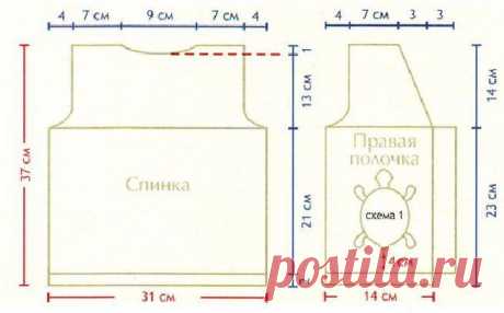 Вязание спицами. Описание детской модели со схемой и выкройкой. Жилет с узором черепашки для девочки 3 лет