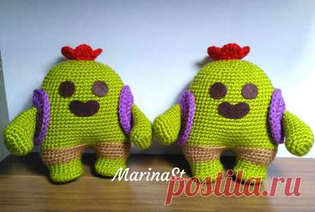 PDF Кактус Спайк крючком. FREE crochet pattern; Аmigurumi toy patterns. Амигуруми схемы и описания на русском. Вязаные игрушки и поделки своими руками #amimore - персонаж из мобильной игры Brawl Stars, кактус, Бравл Старс, легенарный боец Spike.