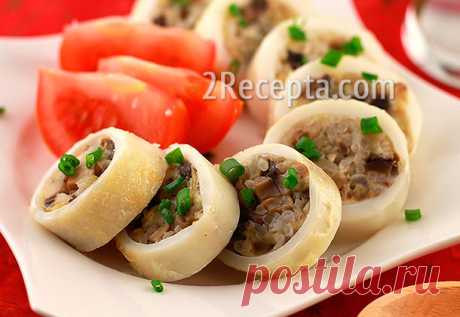 Кальмары, фаршированные грибами и сыром - пошаговый фото рецепт приготовления