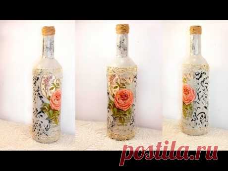 #31 decoupage lesson DIY decoupage bottles shabby chic decoupage on glass tutorial for beginners