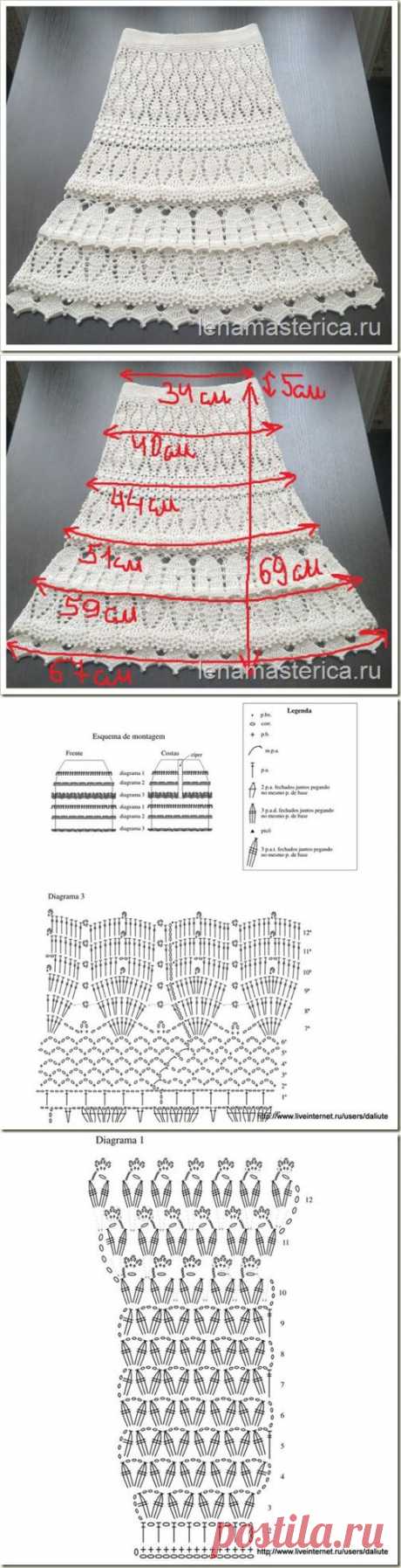 Вязаная крючком юбка-сарафан &quot;Очарование кружева&quot;, схемы
