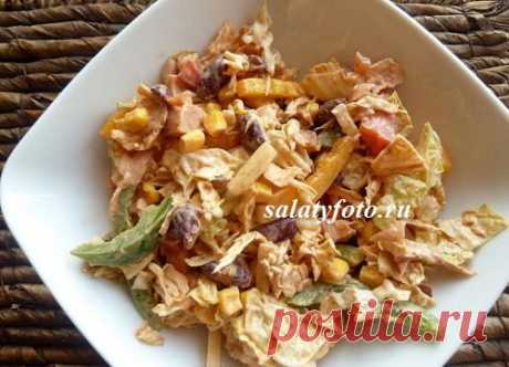 Рецепт салата с копченой курицей, фасолью и кукурузой по-мексикански