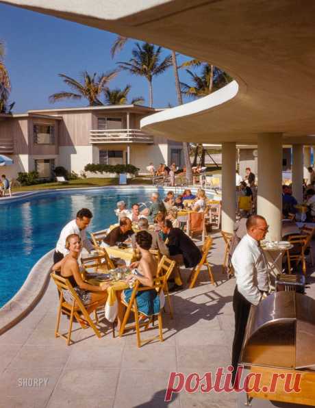 Posh Lunch: 1954 December 1954. "La Coquille Club, Palm Beach, Florida." 35mm Kodachrome by Toni Frissell for the Sports Illustrated assignment "Sporting Look: La Coquille."