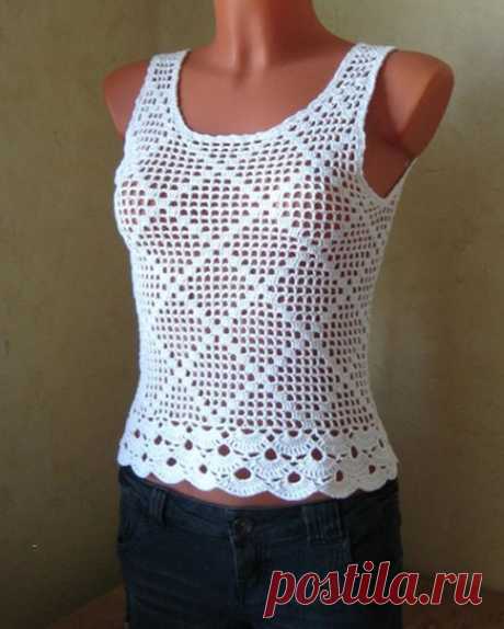 Летняя майка крючком со схемами. Summer T-shirt with crochet patterns | Вязание для всей семьи