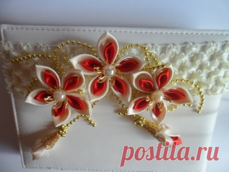 Повязка &quot; Золотой мираж &quot; Цветы из шелка Канзаши ч 1/flowers kanzashi part 1