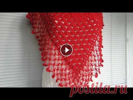 Простая шаль крючком для начинающих. Crochet shawl Пряжа тонкая бобинная п/шерсть в 4 нити, крючок № 4, бусины d 4 мм, 61 шт. Расход пряжи 120 гр....