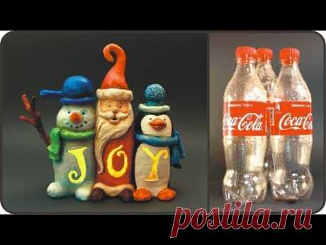 DIY Christmas JOY Sign Using Plastic Bottles Hi, in this video tutorial I show you how I made a cute Christmas sign featuring Santa, a snowman and a penguin....