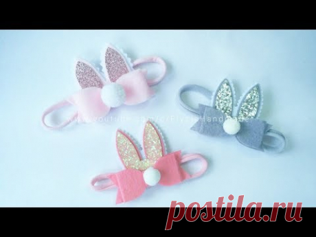 Baby Headband Ideas : Bunny Ear Headband With Bowtie Flannel | DIY by Elysia Handmade