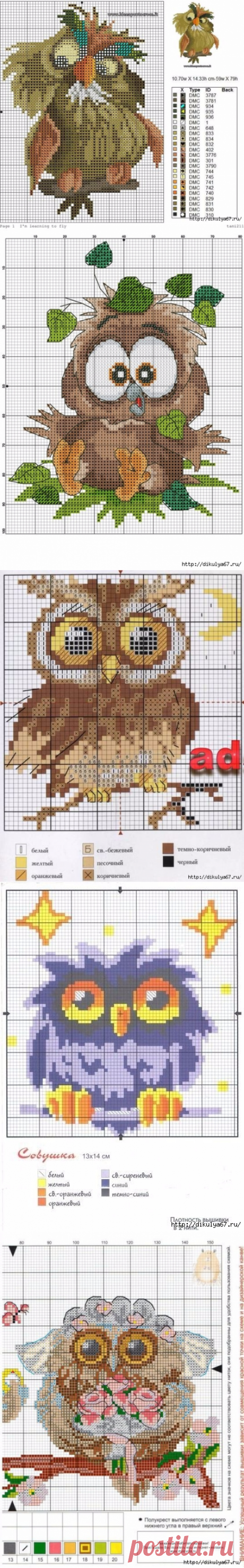 Вышивка крестиком, совушки