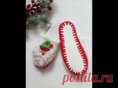 Вязаные тапочки крючком видео.Crochet slippers.Christmas slippers.Вязаные сапожки крючком - YouTube