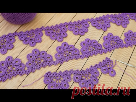 Ажурное ЛЕНТОЧНОЕ КРУЖЕВО вязание крючком КАЙМА схема Сrochet lace braid ribbon tape tutorial