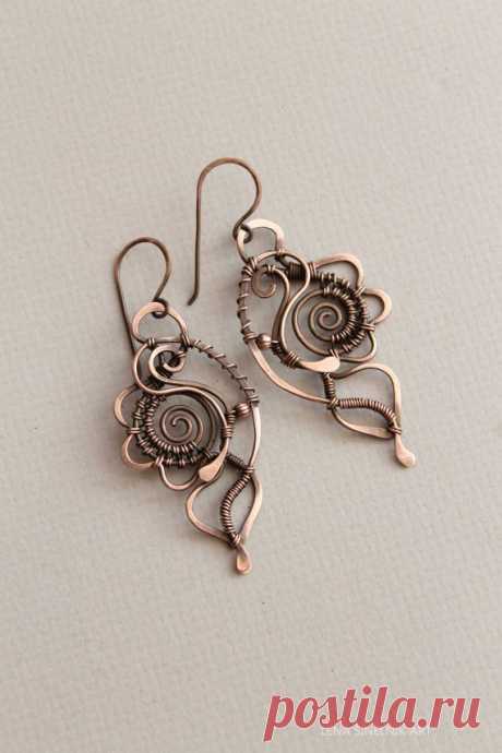 CUSTOM ORDER FOR travelmad Wire wrap earrings, copper earrings