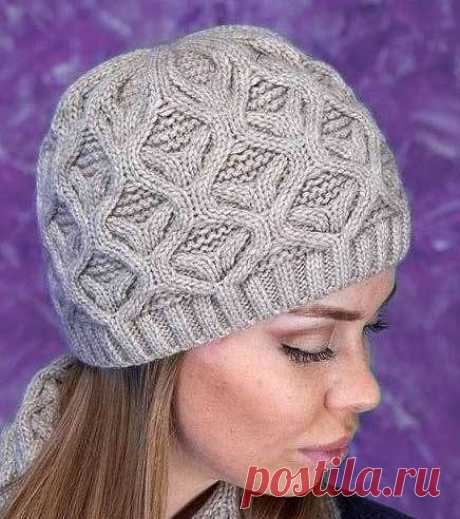 Шикарная теплая зимняя женская шапка спицами — схема вязания | Вязание Шапок - Модные и Новые Модели